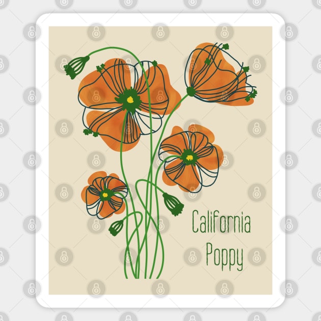 California Poppy Magnet by Slightly Unhinged